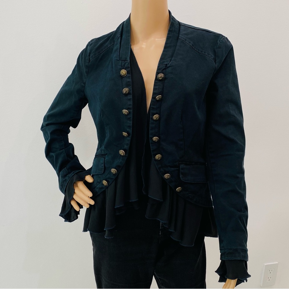 NWOT Free People Feminine Romance Military Jacket with Ruffles, Size 6